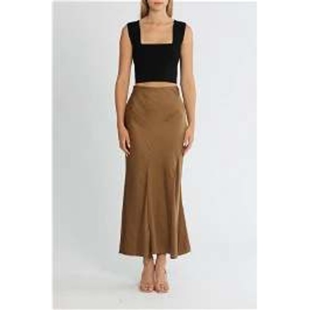 Lucy Paris Midi Skirt Bias Cut Satin Coffee Brown Size XS